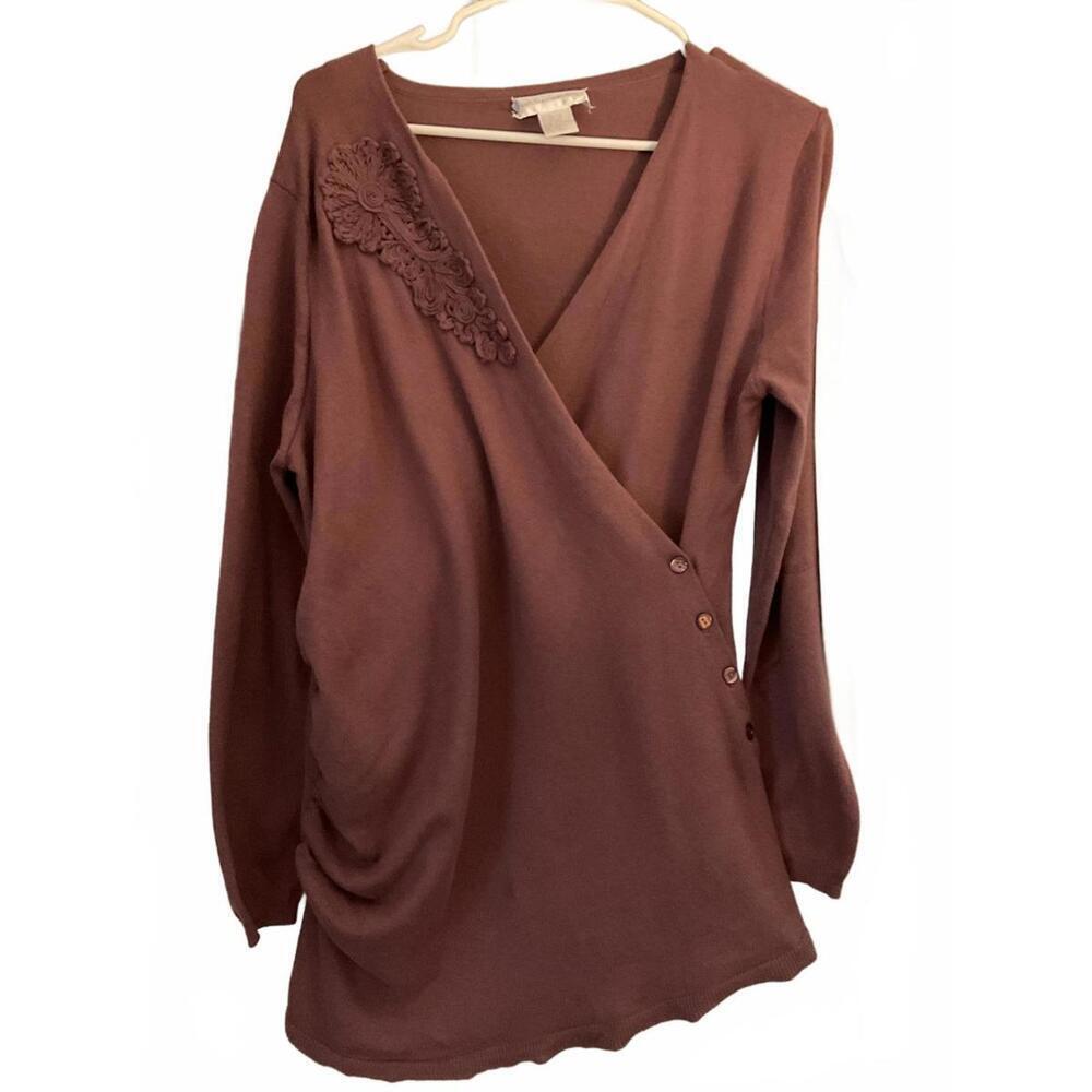 Soft Surroundings Wrap  Top with Crochet/Embroidery/Pearl Buttons  Large